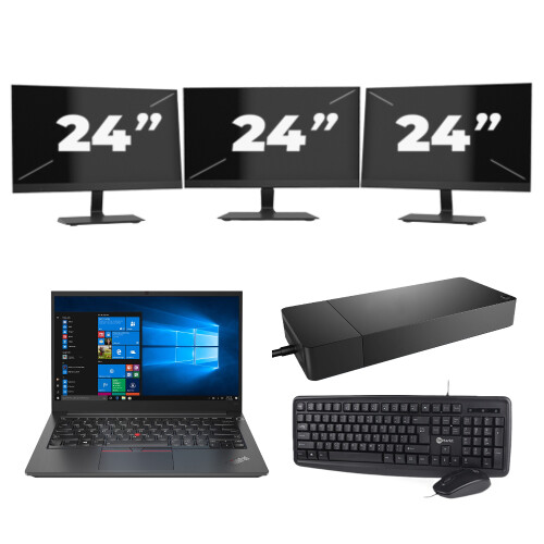 Lenovo Thinkpad E14 G2 - Intel Core i7-11e Generatie - 14 inch - 8GB RAM - 256GB SSD - Windows 11 Home + 3x 24 inch Monitor