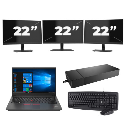 Lenovo Thinkpad E14 G2 - Intel Core i7-11e Generatie - 14 inch - 8GB RAM - 256GB SSD - Windows 11 Home + 3x 22 inch Monitor