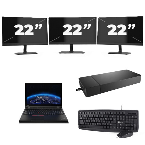 Lenovo ThinkPad P53 - Intel Core i7-9e Generatie - 15 inch - 8GB RAM - 256GB SSD - Windows 11 Home + 3x 22 inch Monitor