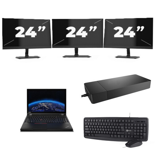 Lenovo ThinkPad P53 - Intel Core i7-9e Generatie - 15 inch - 8GB RAM - 256GB SSD - Windows 11 Home + 3x 24 inch Monitor