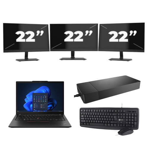 Lenovo Thinkpad X13 - AMD Ryzen 5 PRO 4650U - 13 inch - 16GB RAM - 256GB SSD - Windows 10 + 3x 22 inch Monitor