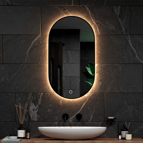 Mirlux Badkamerspiegel - LED Verlichting&Verwarming - Ovaal 90x50CM - Zwart