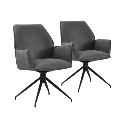 Multifurn Jill Eetkamerstoel - Set van 2 - Draaifunctie 180° - Linnen Antraciet (2 stuks)