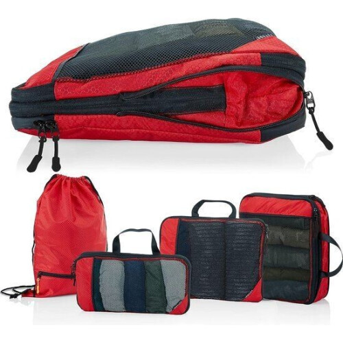 Packing Cubes Compressie - Reisorganizer voor Koffer en Rugzak - Gerecycled Polyester - Rood