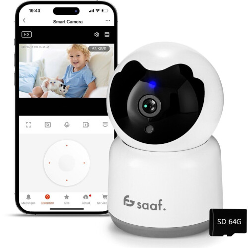 Saaf - HD WiFi Beveiligingscamera - Nachtzicht Bewegingsdetectie Tweeweg Audio Cloud & SD Opslag - Wit