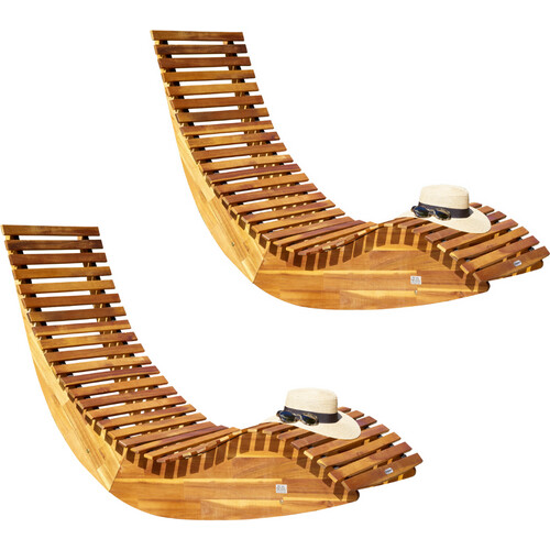 Tweedekans Casa Ergonomische Tuinstoelen - Schommelend Ligbed - Voor Buiten - Acaciahout - 2 STUKS - 150x60x93cm - FSC-gecertificeerd