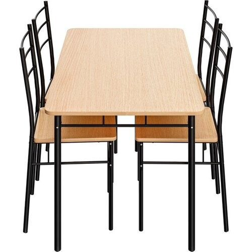 Tweedekans Casaria Eetkamerset Leo - 1x Eettafel 4x Stoel - Beuk
