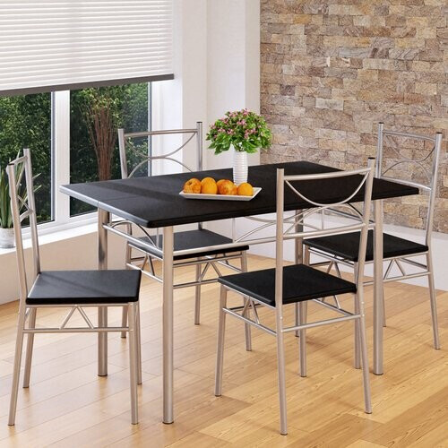 Tweedekans Casaria Eettafel Set 5 delige -Eettafel + 4 stoelen - Zwart
