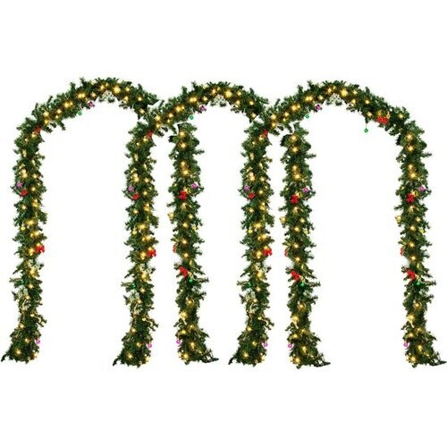 Tweedekans Casaria Guirlande Kerstkrans SET VAN 3 - 5m met 80 LED's incl. decoratie voor binnen & buiten