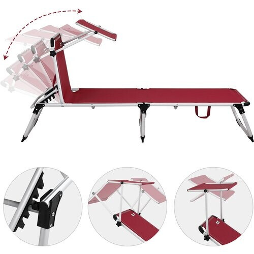 Tweedekans Casaria Ligstoel Malta Comfort – met Zonnedak 210 cm – Rood