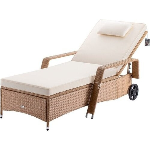 Tweedekans Casaria Polyrattan Ligstoel – Incl. Kussen 160 Kg - Crème Crème