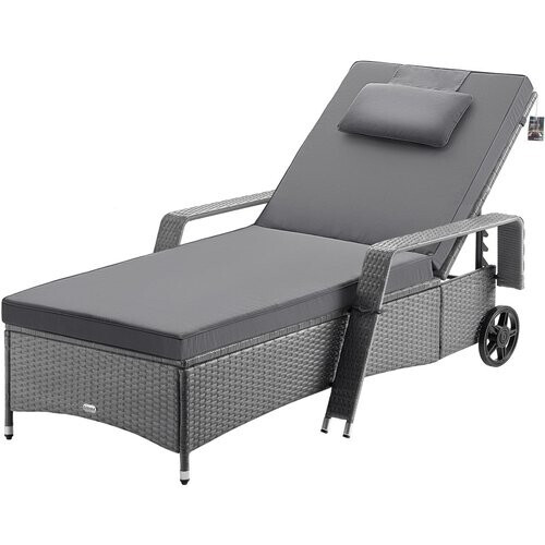 Tweedekans Casaria Polyrattan Ligstoel – Incl. Kussen 160 Kg – Grijs Antraciet