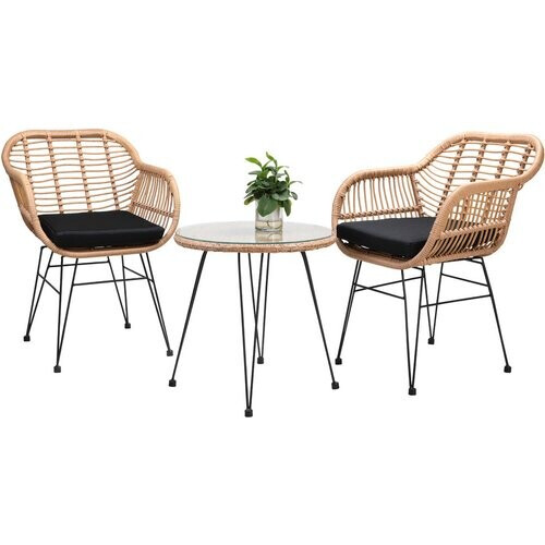 Tweedekans Casaria Tuinset Bali 3 Delig – 1 Tafel & 2 Stoelen – Naturel Zwart