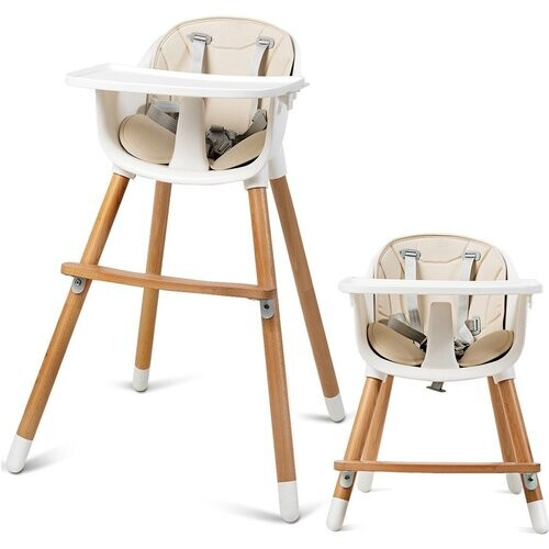 Tweedekans Coast 2-in-1 kinderstoel - hoge kinderstoel - hout - verstelbaar 57 x 57 x 83 cm - crème wit + naturel