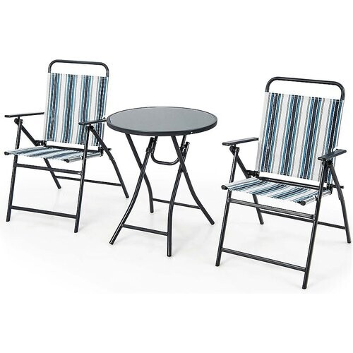 Tweedekans Coast 3-delige balkon set bistrotisch met 2 vouwstoelen zitplaatsen ingesteld met robuust metalen frame