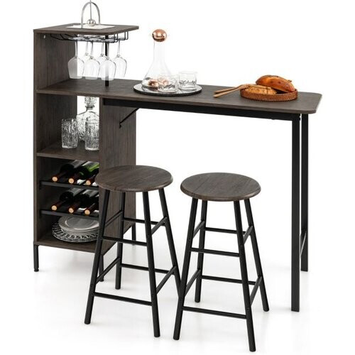 Tweedekans Coast 3-delige Beardic & Stoelset eettafel ingesteld in tegenhoogte Bruin