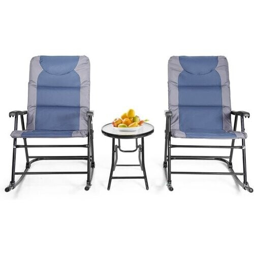 Tweedekans Coast 3-delige opvouwbare bistro-set Outdoor Swenkstoelen met tafelblauw + grijs