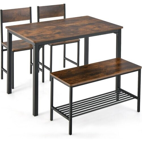 Tweedekans Coast 4-delige Eettafelset - keukentafel met 2 stoelen & 1 bank & plank - industriële eetgroep