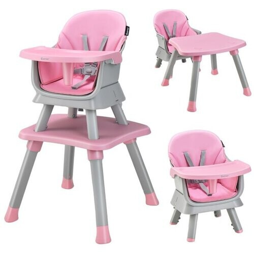 Tweedekans Coast 6-in-1 Baby High stoel Hoge stoel & eetstoel & leertafel & Building Stone Table 58 x 58 x 98 cm roze