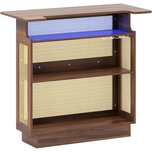 Tweedekans Coast Bartafel met Opbergruimte Bruin/Naturel – 120 x 55 x 110 cm – Met LED-Verlichting en Rotan Blad