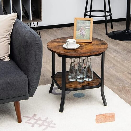Tweedekans Coast Bijzettafel Rond - 2-Laags - Modern - Ø50 x 50 cm - Bruin/ Zwart