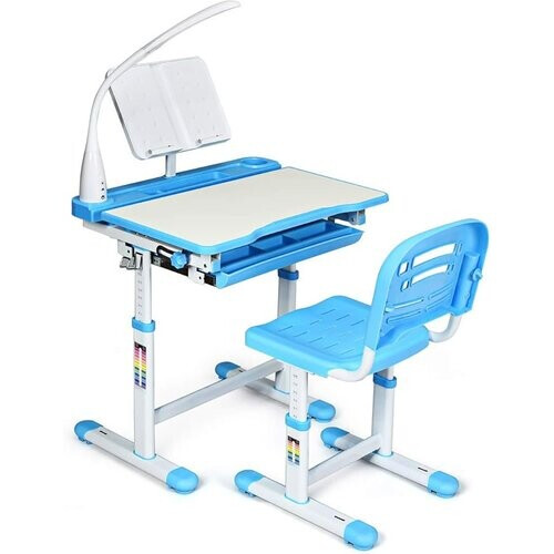 Tweedekans Coast Children's Desk Kantelbare studentendesk met lamp en stoel kleur blauw