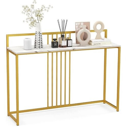 Tweedekans Coast Consoletafel met Imitatiemarmer Blad - Verguld Metalen Onderstel - Wit/Goud - 120 x 32 x 89 cm
