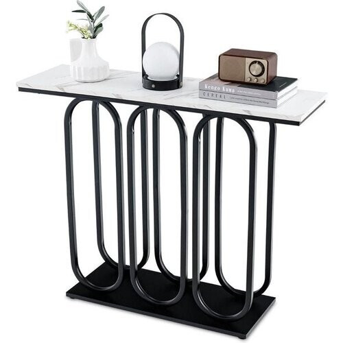 Tweedekans Coast Consoletafel met Imitatiemarmer - Metalen Frame - Wit+Zwart - MDF/Metaal