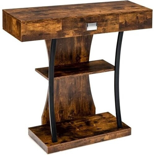 Tweedekans Coast Consoletafel – T-vormig – Met 2 Laden & 2 Planken – Rustiek Bruin – 91 x 30 x 88 cm
