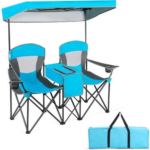 Tweedekans Coast Dubbele Campingstoel- met Afneembare Luifel en Middentafel - inclusief Draagtas - 166,5 x 71 x 151 cm - Blauw