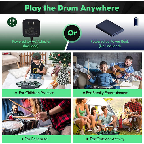 Tweedekans Coast elektrische drums met 9 pads roll-up drums trainingskussen met 2 stereoluidsprekers