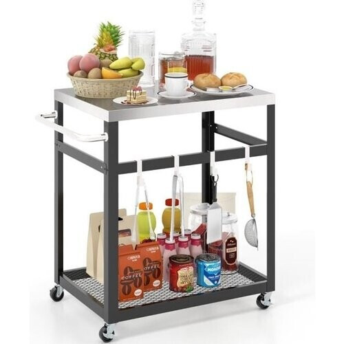 Tweedekans Coast Grillkar Met 2 Niveaus - Buitenkar Met Wielen - RVS - Zwart/Zilver