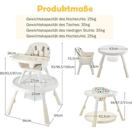 Tweedekans Coast-hoogte-verstelbare 6-in-1 baby-kinderstoel Beige Hochstuhl & Essenstuhl & Children's Seat Group
