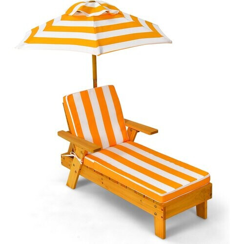 Tweedekans Coast Kinderligstoel met Parasol Kinderligstoel Hout 106 x 49 x 106 cm Geel + Wit