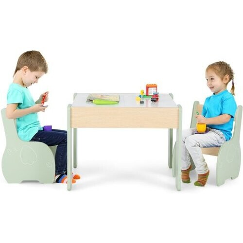 Tweedekans Coast kindertafel met stoel - 3-delig - 2 stoelen - afneembaar bord - 63,5 x 61,5 x 48cm - groen