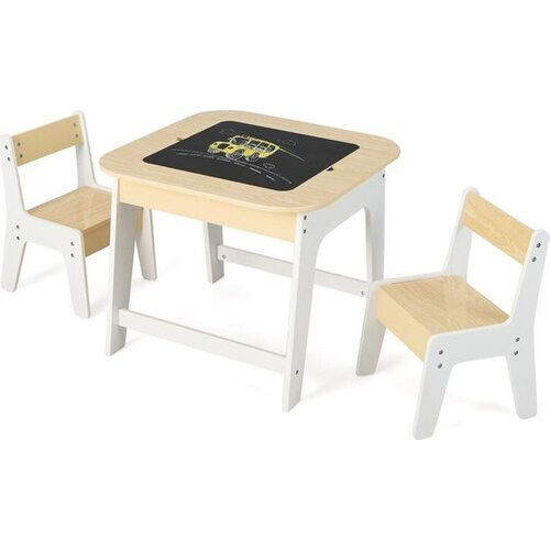 Tweedekans Coast Kindertafelset – Dubbelzijdig Tafelblad & Opbergruimte – 60 x 60 x 49 cm – Wit/Naturel