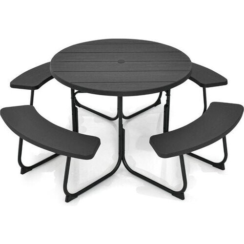 Tweedekans Coast Picknicktafel met 4 Banken - Rond - 8 Personen - Max. 225 kg per Bank - Ø190cm x 76 cm - Zwart