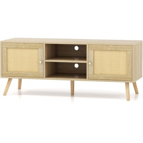 Tweedekans Coast rattan tv -kast met 2 deuren en open compartimenten voor televisies tot 55 inch 120 x 40 x 48,5 cm