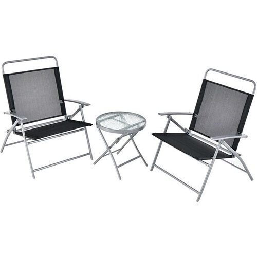 Tweedekans Coast Set van 2 Klapstoelen met Tafel – Inklapbaar & Weerbestendig – 70 x 68 x 90 cm – Zwart/Zilver