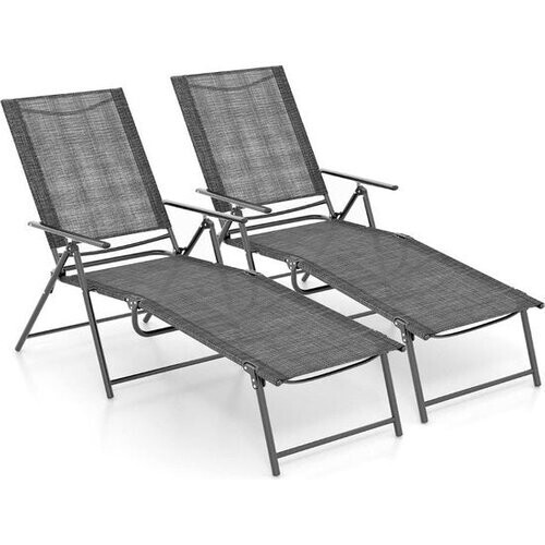 Tweedekans Coast Set van 2 Ligstoelen - Opvouwbaar - 155-189 x 64 x 65-102 cm - Grijs