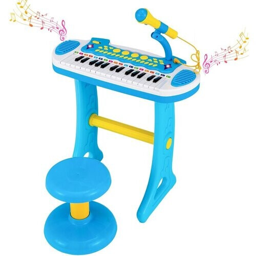 Tweedekans Coast Speelgoedpiano met Krukje & Microfoon - Blauw - 45 x 23 x 45 cm
