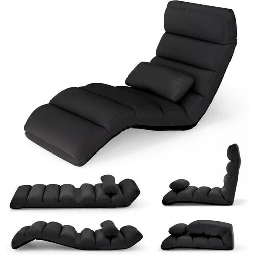 Tweedekans Coast Vloerfauteuil Zwart – Inklapbare Relaxstoel met Slaapfunctie – 175 x 55 x 20 cm