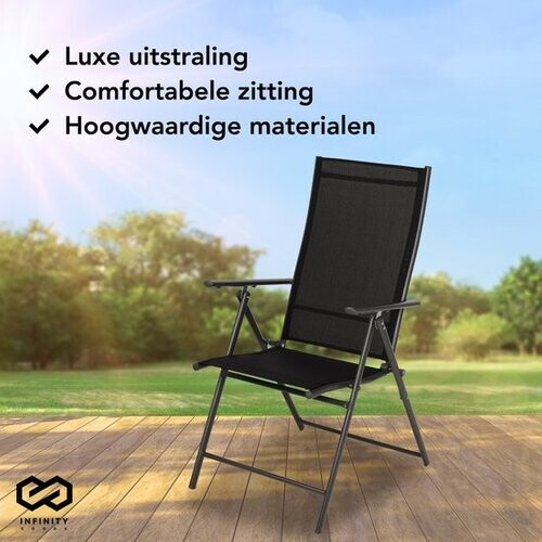 Tweedekans Infinity Goods Tuinstoel - 4 Stuks - 7 Verstelbare Standen - Inklapbaar - Tuin of Balkon - Weerbestendig - Textileen - Zwart