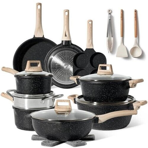 Tweedekans Just Perfecto Pannenset - 21-delig - Antiaanbak - Inductie - Warmtebronnen - Zwart graniet
