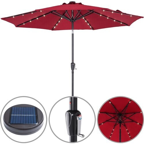 Tweedekans Kingsleeve Parasol - LED-Verlichting Zonne-energie - Ø270cm Rood