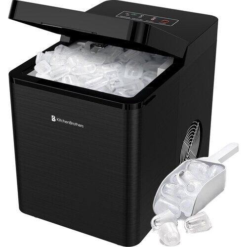 Tweedekans KitchenBrothers IJsblokjesmachine 2.1 Liter Zwart – Voorzien Van Innovatieve Zelfreinigingsfunctie En Openklapbare Gehele Bovenkant En Bediening Met Knoppen – Voor Tuinfeesten En Cocktails – Zwart Kunststof – 2.1L