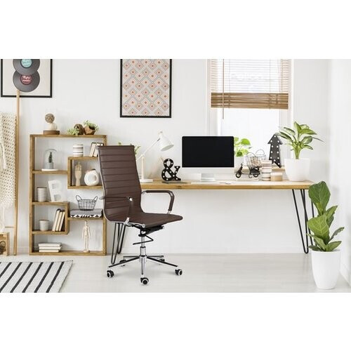 Tweedekans LIFA LIVING Bureaustoel Brisbane - Donkerbruin - PU-Leer - Modern - Ergonomisch - Verstelbaar - Voor Volwassenen - Voor Kantoor- Draagcapaciteit: 150 kg