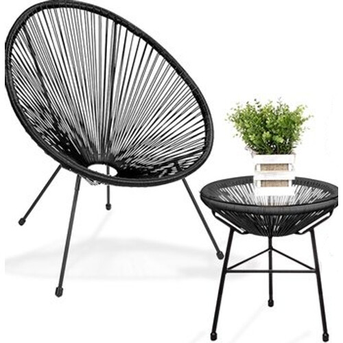 Tweedekans LifeGoods Acapulco Stoel Bistroset - Tuinstoelen - Tuinset met Bijzettafel - 3-Delig - Zwart