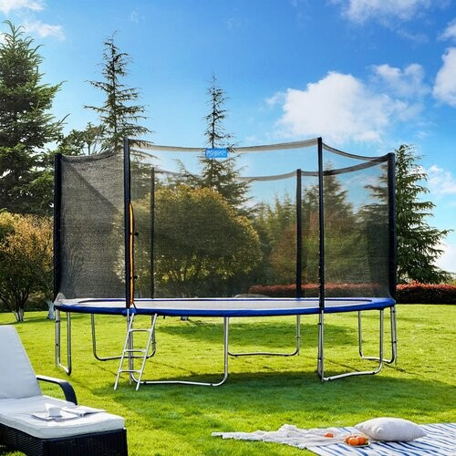 Tweedekans Monzana Trampoline - Veiligheidsnet Ladder - Ø 427cm - Blauw en Zwart