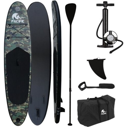 Tweedekans Pacific SUP Board – Opblaasbaar & Incl. Pomp, Peddel & Tas – 305 x 71 x 10 cm – Camouflage Zwart